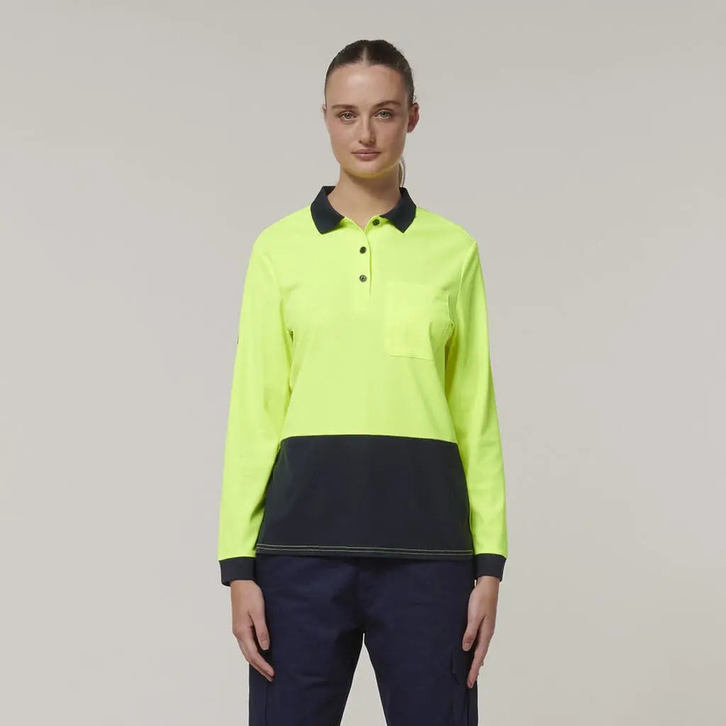 Hard Yakka Women's Long Sleeve Hi Vis Polo Shirt Y08603 Hard Yakka